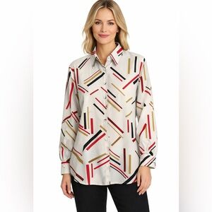 Beverly Rose USA Geometric Print Button Up Blouse XL Abstract Retro Top